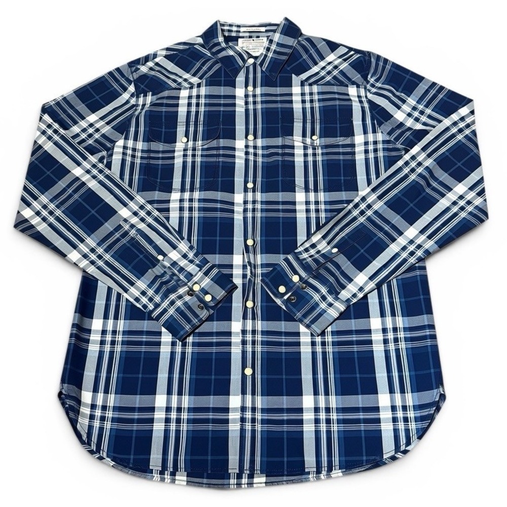 Lucky Brand Men's Medium Blue Plaid Western Pearl Snap Shirt Classic Fit